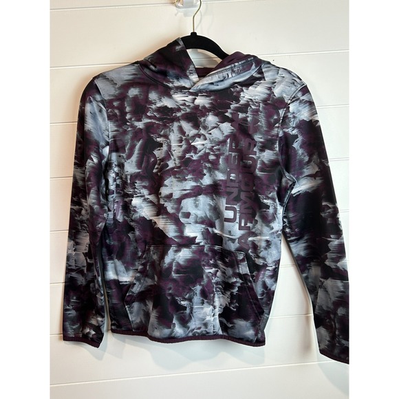 Youth Under Armour Hoodie Sz YLG With Pockets Gray Purple - Picture 1 of 4
